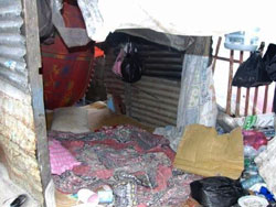 家の前に立てた小屋で雨露をしのぐ 家の前に立てた小屋で雨露をしのぐ