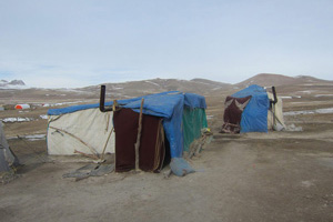 ビニールシートで作られた小屋