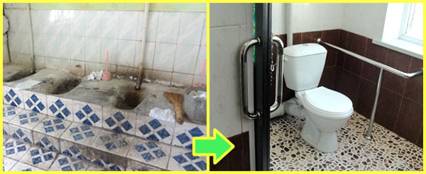 手すりと引き戸のついた新しいトイレ